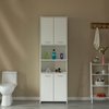 Basicwise Modern White Standing Bathroom Tall Linen Tower Storage Cabinet, Wide QI004475L.WT